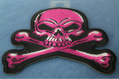 Pink Skull and Crossbones patch embroidered detail