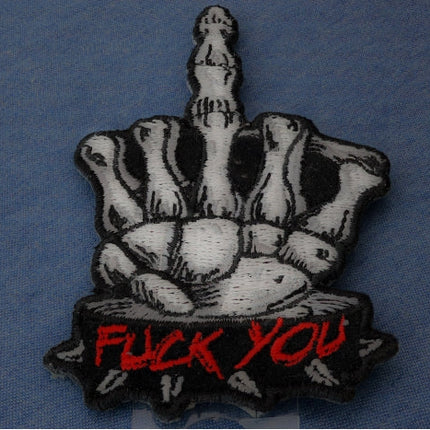 FU skeleton middle finger patch embroidered detail