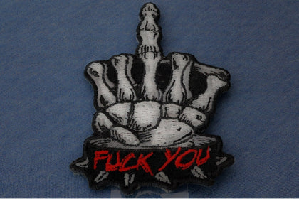 FU skeleton middle finger patch embroidered detail