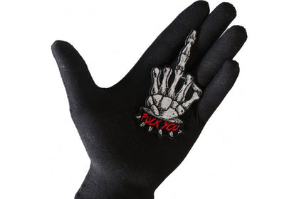 FU middle finger patch shown in hand for size reference