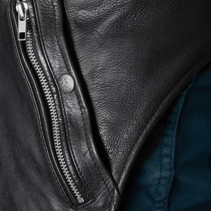 Patriot motorcycle chaps zippered pocket and leather detail