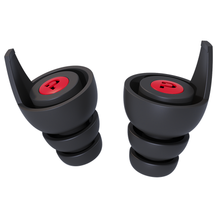 Pinlock Earplug Set with Case, black and red, earplug pair