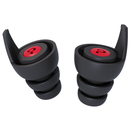 Pinlock Earplug Set with Case, black and red, earplug pair