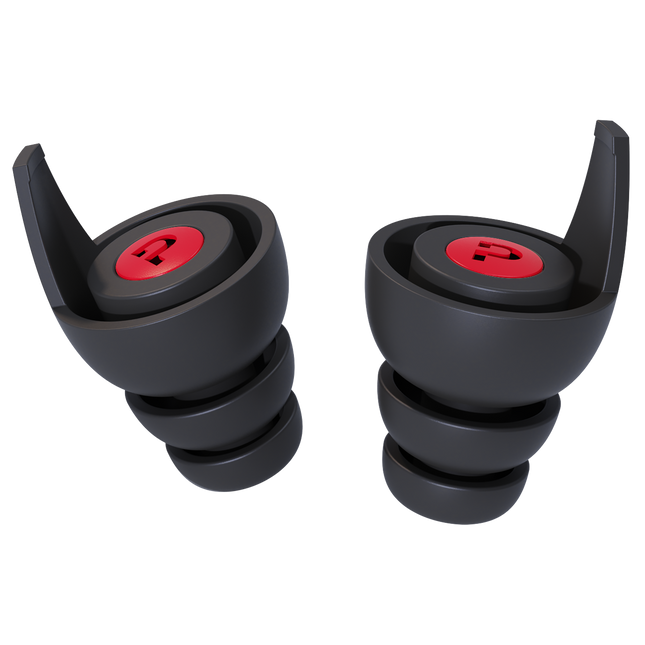 Pinlock Earplug Set with Case, black and red, earplug pair