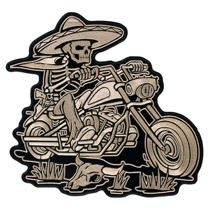 Mexicali Biker: Sombrero Skeleton Rider 11" X 10" Patch