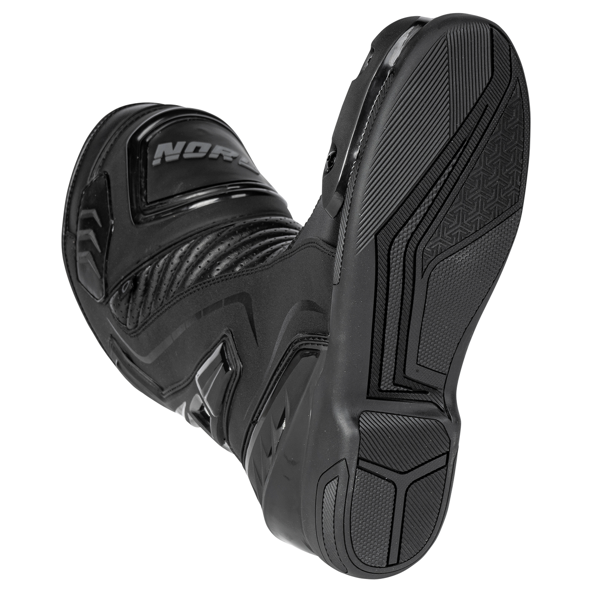 NORU Hakone motorcycle boots in black, outsole view