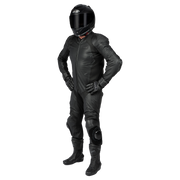 NORU Twenty-Eight one-piece race suit in black, front three-quarter view