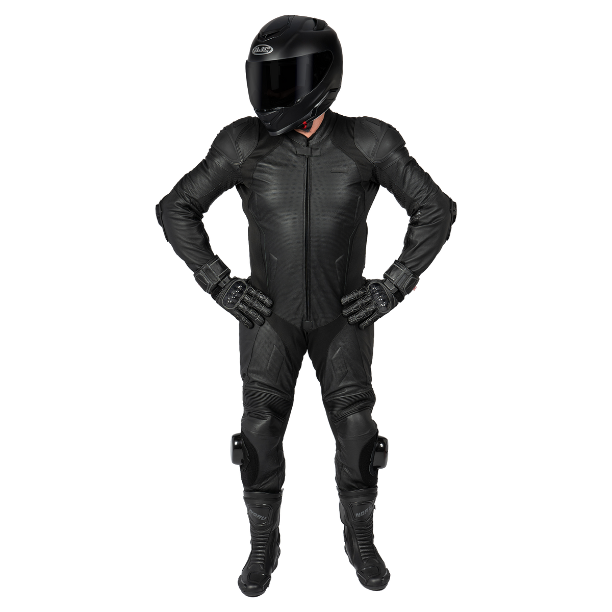 NORU Twenty-Eight one-piece race suit in black, front view