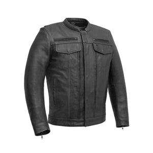 Eagle Leather Raider black leather motorcycle jacket front view