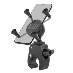 Small RAM X-Grip Holder with Tough-Claw in Black - phone mounted, front view