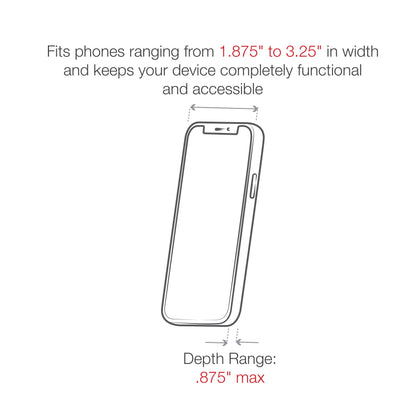 Small RAM X-Grip Holder with Tough-Claw in Black - phone width and depth fit diagram