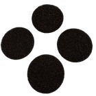Set of four round black adhesive Velcro pads for securing motorcycle gear or accessories.