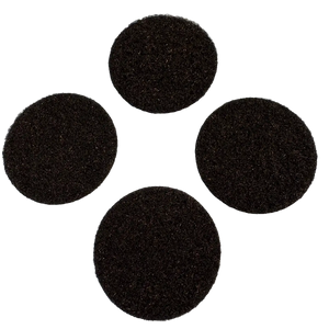 Set of four round black adhesive Velcro pads for securing motorcycle gear or accessories.
