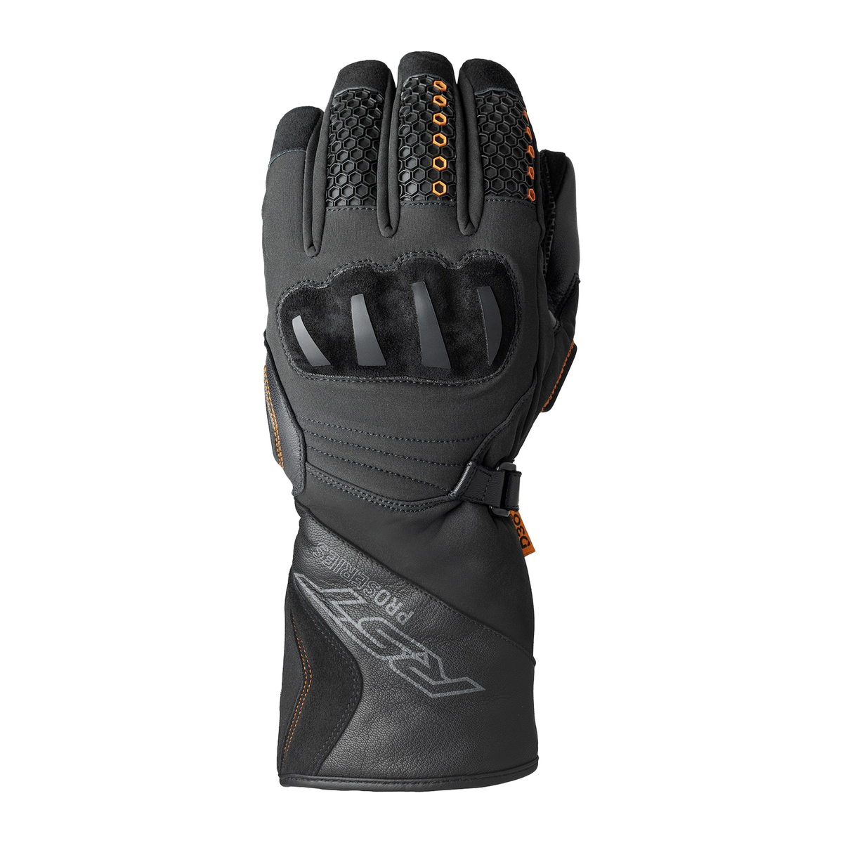 RST Pro Series Artic D3O women's waterproof glove in black, back-of-hand view showing knuckle protection and cuff