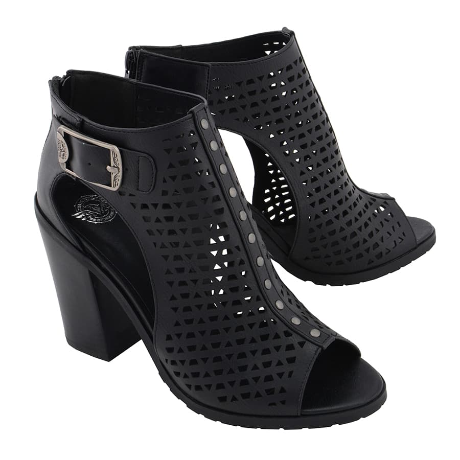 Mesh Open Toe Platform Heeled Sandles: Milwaukee Leather MBL9453 Women's Black Mesh Open-Toe Platform Fashion Casual Heeled S