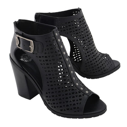 Mesh Open Toe Platform Heeled Sandles: Milwaukee Leather MBL9453 Women's Black Mesh Open-Toe Platform Fashion Casual Heeled S