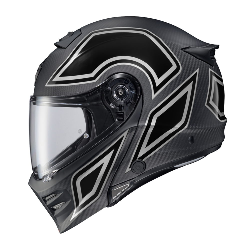 Scorpion Covert FX Mod Carbon Coast-2-Coast Phantom helmet, left profile with clear shield