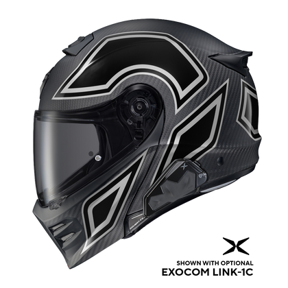 Scorpion Covert FX Mod Carbon Coast-2-Coast Phantom helmet, left profile with optional LINK-1C communication system