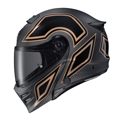 Scorpion Covert FX Mod Carbon Coast-2-Coast Gold helmet, left profile with dark smoke shield