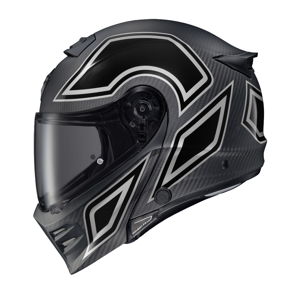 Scorpion Covert FX Mod Carbon Coast-2-Coast Phantom helmet, left profile with dark smoke shield