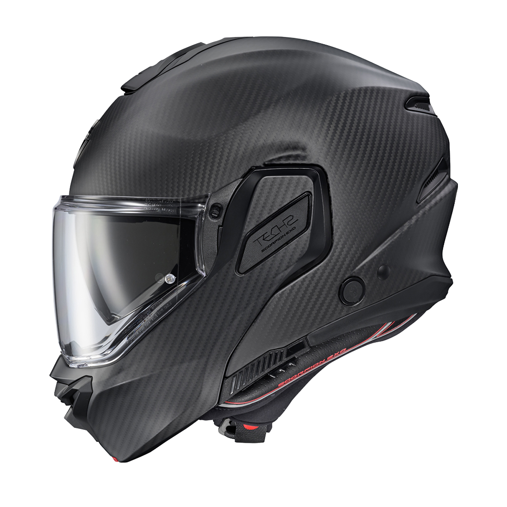 Scorpion EXO-TECH II Carbon Matte Black modular helmet, left profile
