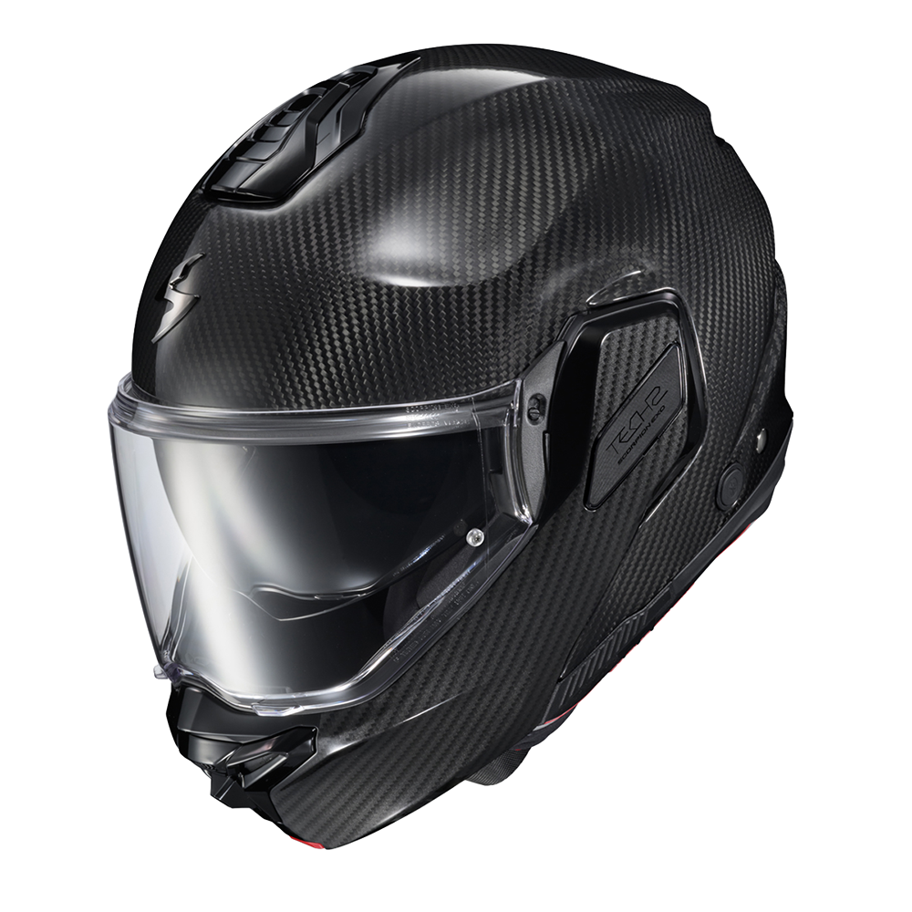 Scorpion EXO-TECH II Carbon Gloss Black modular helmet, three-quarter top view