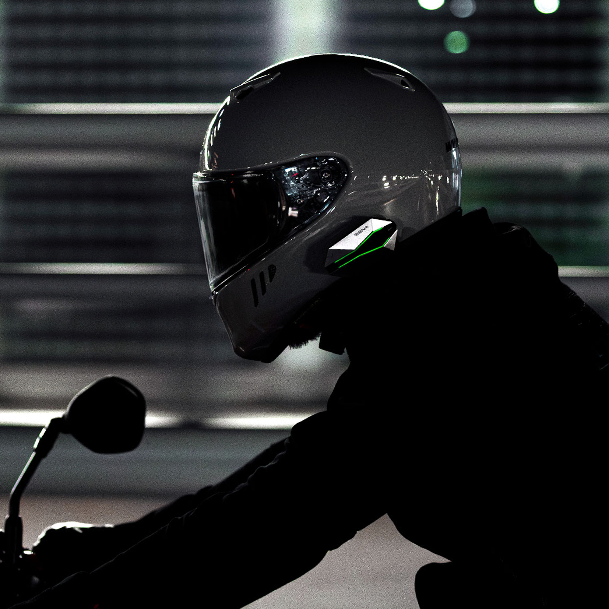 Sena 60X communication system installed on a full face motorcycle helmet