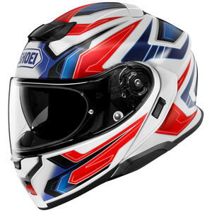 SHOEI Neotec 3 Anthem TC-10 blue, red, and white, front view