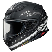 Shoei RF-1400 Dedicated 2 TC-5 matte black and white helmet, left front three-quarter studio view