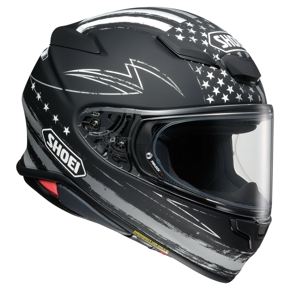Shoei RF-1400 Dedicated 2 TC-5 matte black and white helmet, right front three-quarter studio view