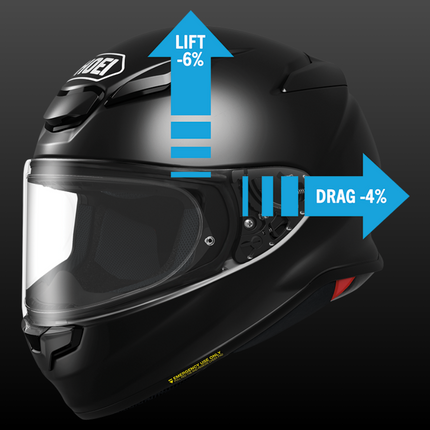 Shoei RF-1400 Solid helmet - Matte Black aerodynamic lift and drag development graphic