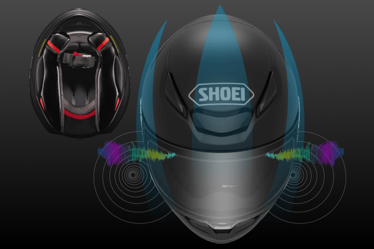 Shoei RF-1400 Solid helmet - wind-noise reduction and cheek pad design