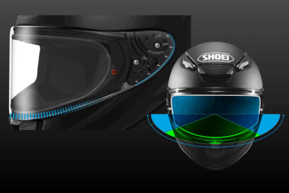 Shoei RF-1400 Solid helmet - CWR-F2 shield system and optical design