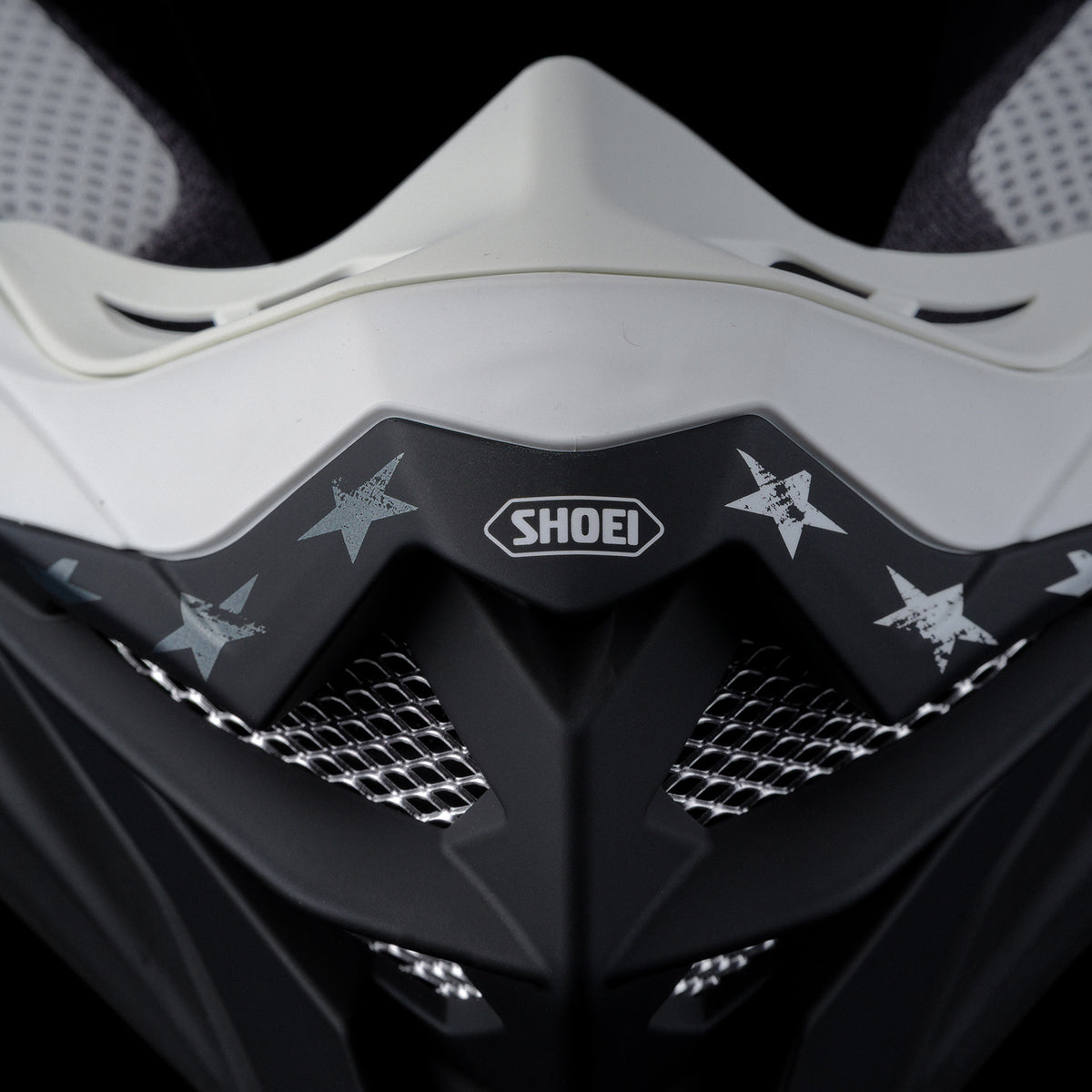 SHOEI VFX-EVO Faithful 2 TC-5 black and white, chin bar ventilation detail