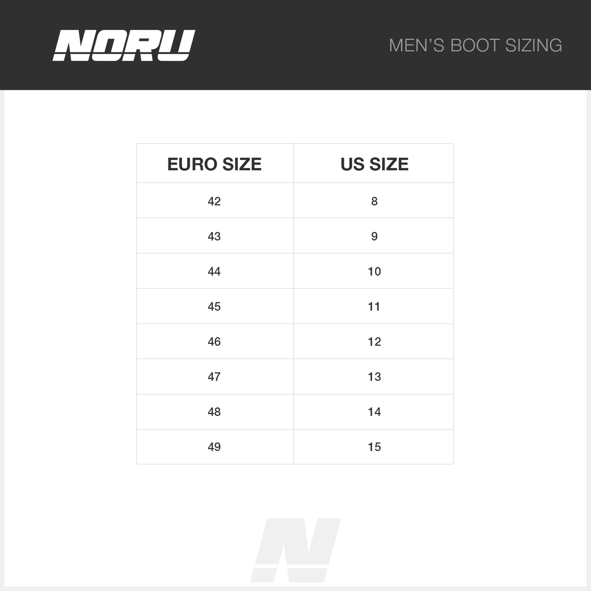 NORU Men's NORU boot official size chart for Shoto 2 Waterproof Boots