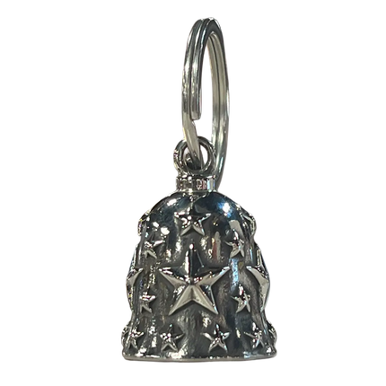 Silver motorcycle guardian bell with raised star pattern design.