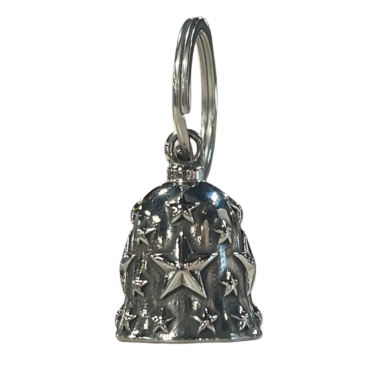 Silver motorcycle guardian bell with raised star pattern design.
