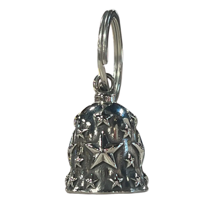 Silver motorcycle guardian bell with raised star pattern design.