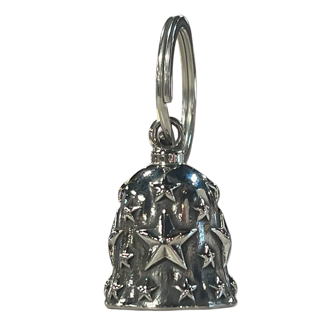 Silver motorcycle guardian bell with raised star pattern design.