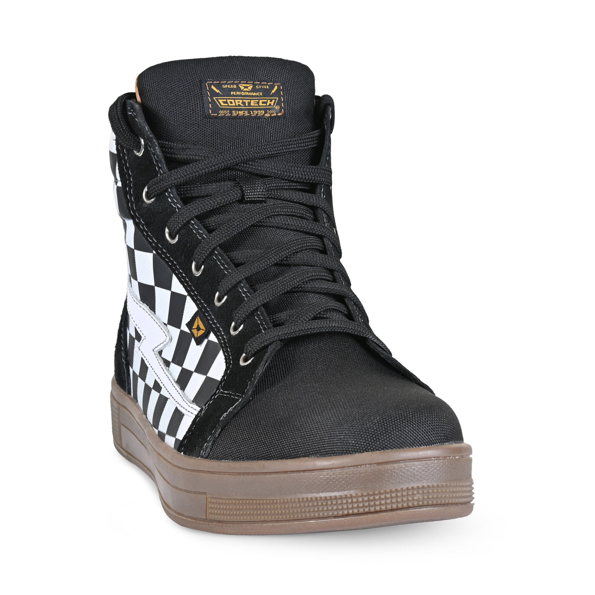 Cortech Men's Slayer Canvas Check Riding Shoes in White Check/Gum, front view