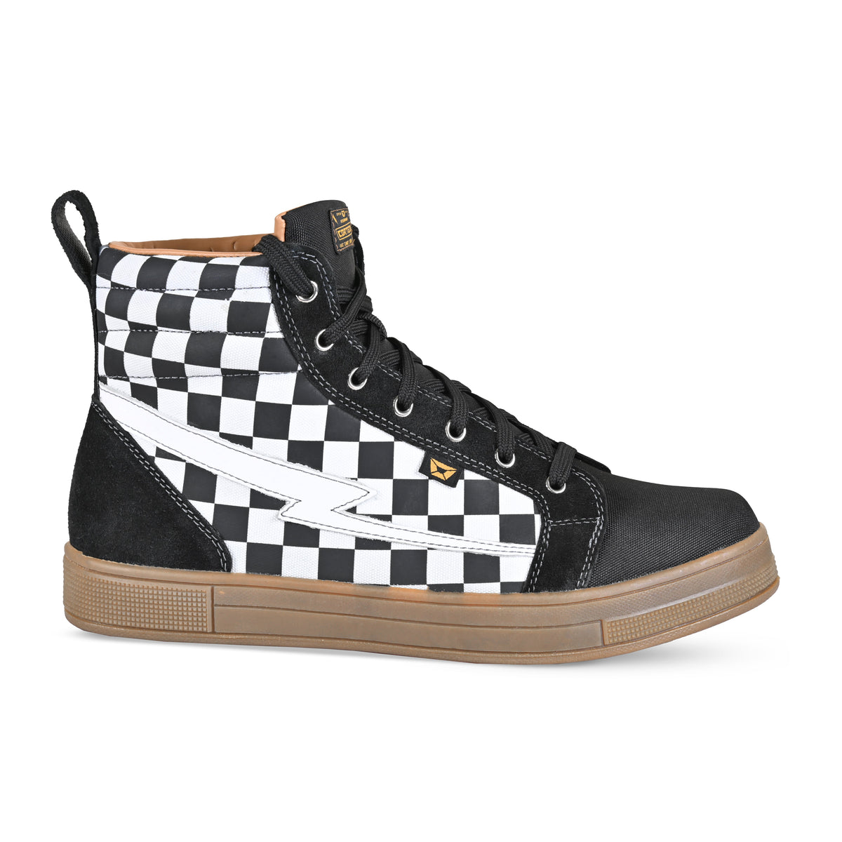 Cortech Men's Slayer Canvas Check Riding Shoes in White Check/Gum, alternate side profile
