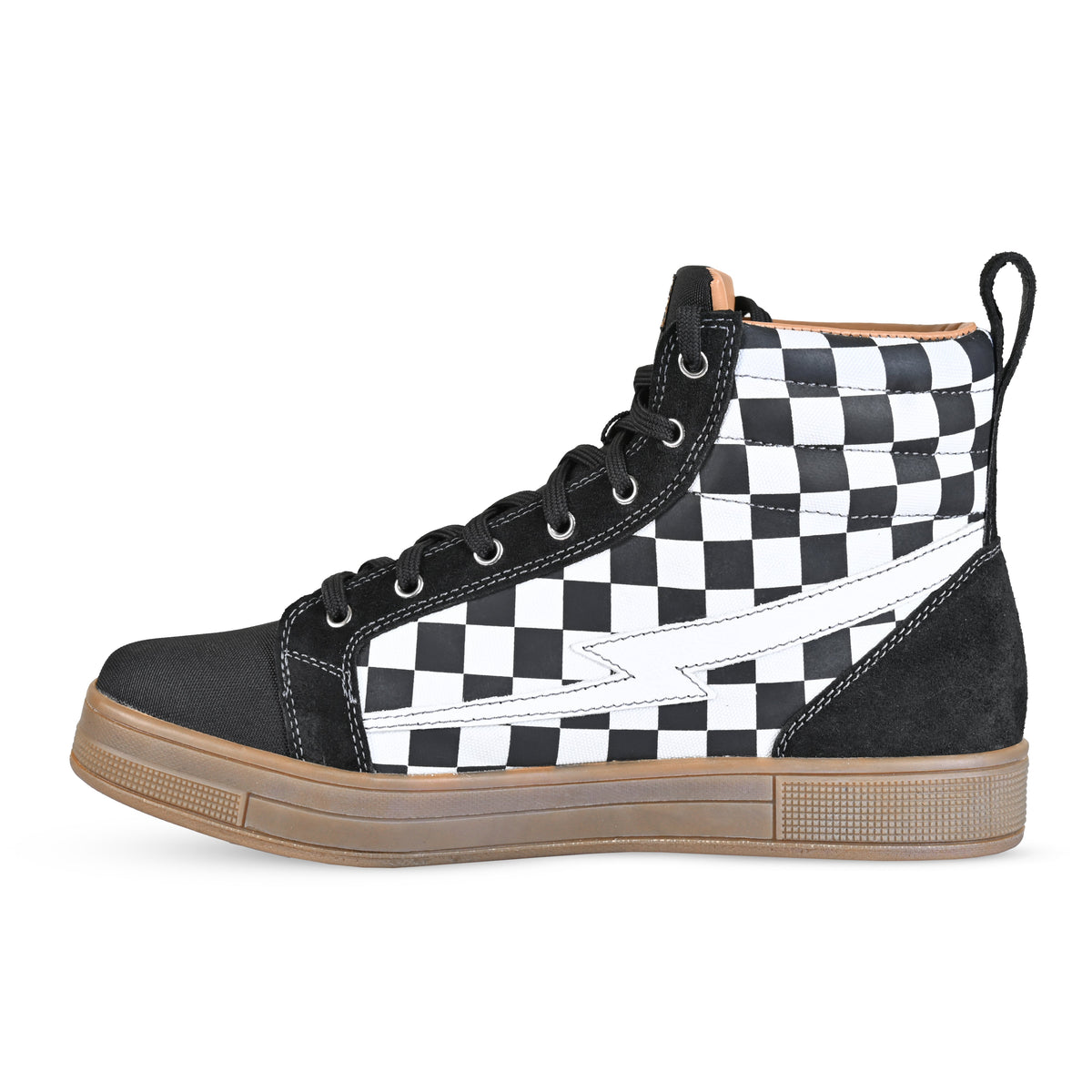 Cortech Men's Slayer Canvas Check Riding Shoes in White Check/Gum, outer side profile