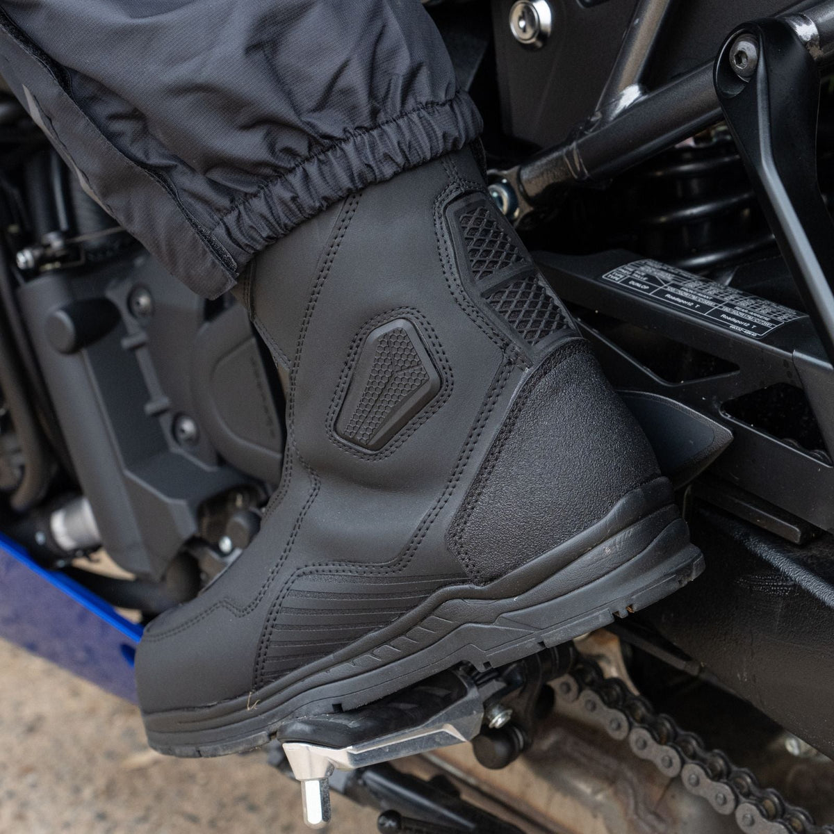 Tourmaster Helix Waterproof Touring Boot worn on a motorcycle
