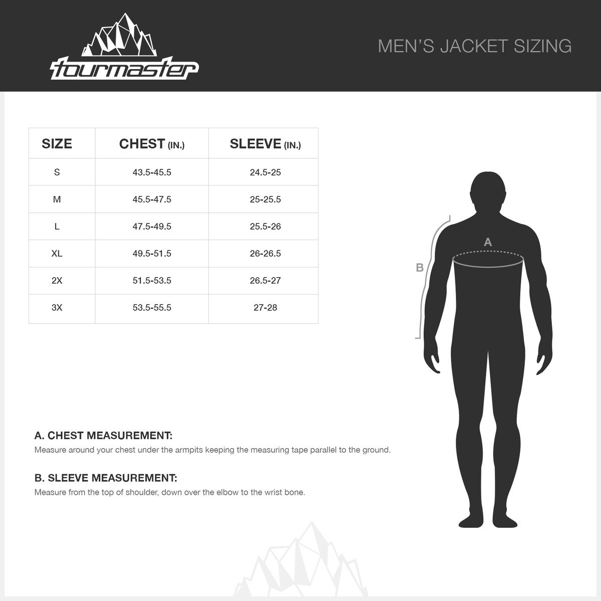Tourmaster men's sizing chart for the Armanox CE Body Protector
