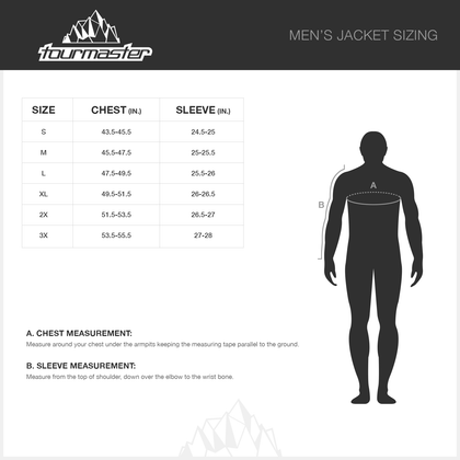 Tourmaster men's sizing chart for the Armanox CE Body Protector