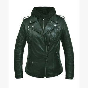 Ladies Lambskin Hoody Jacket: Ladies Premium (Yomi) Vented Hoody Jacket