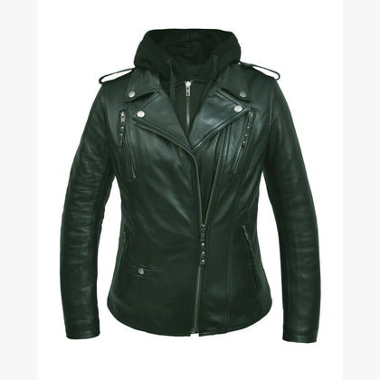 Ladies Lambskin Hoody Jacket: Ladies Premium (Yomi) Vented Hoody Jacket