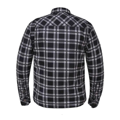 UNIK men's heavyweight cotton riding flannel in black and white plaid back view