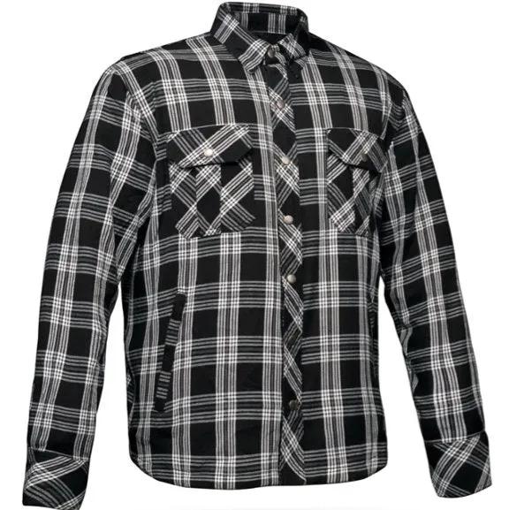 UNIK men's heavyweight cotton riding flannel in black and white plaid front view