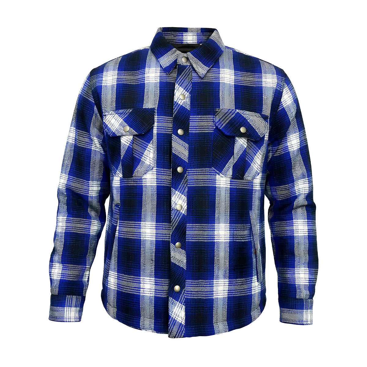 UNIK men's heavyweight cotton riding flannel in blue and white plaid front view